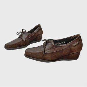 MEPHISTO Genuine Leather Wedge Loafer Brown Slip On Shoes Size 7